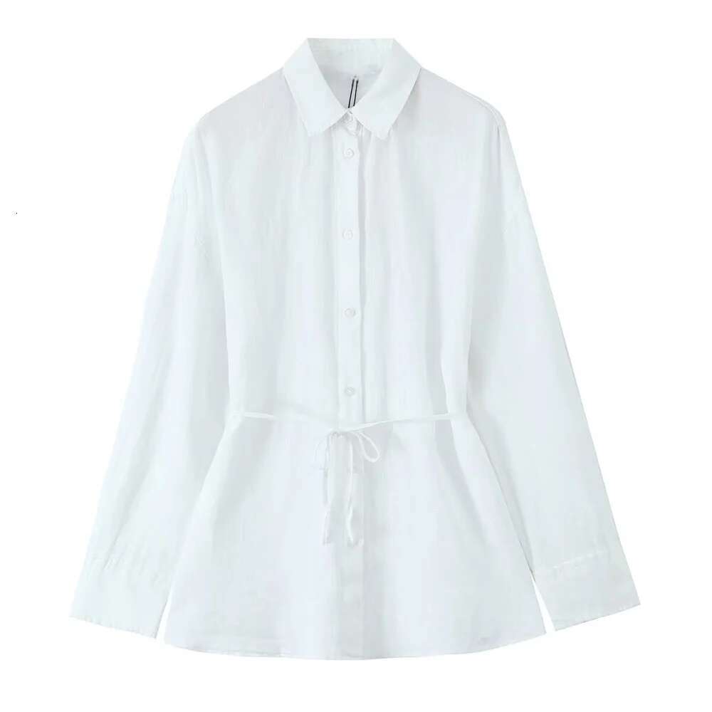 Pb&Za 2025 Light Yellow Women Shirt Long Sleeve Button Front Design With Waist Tie Elegant And Versatile Style