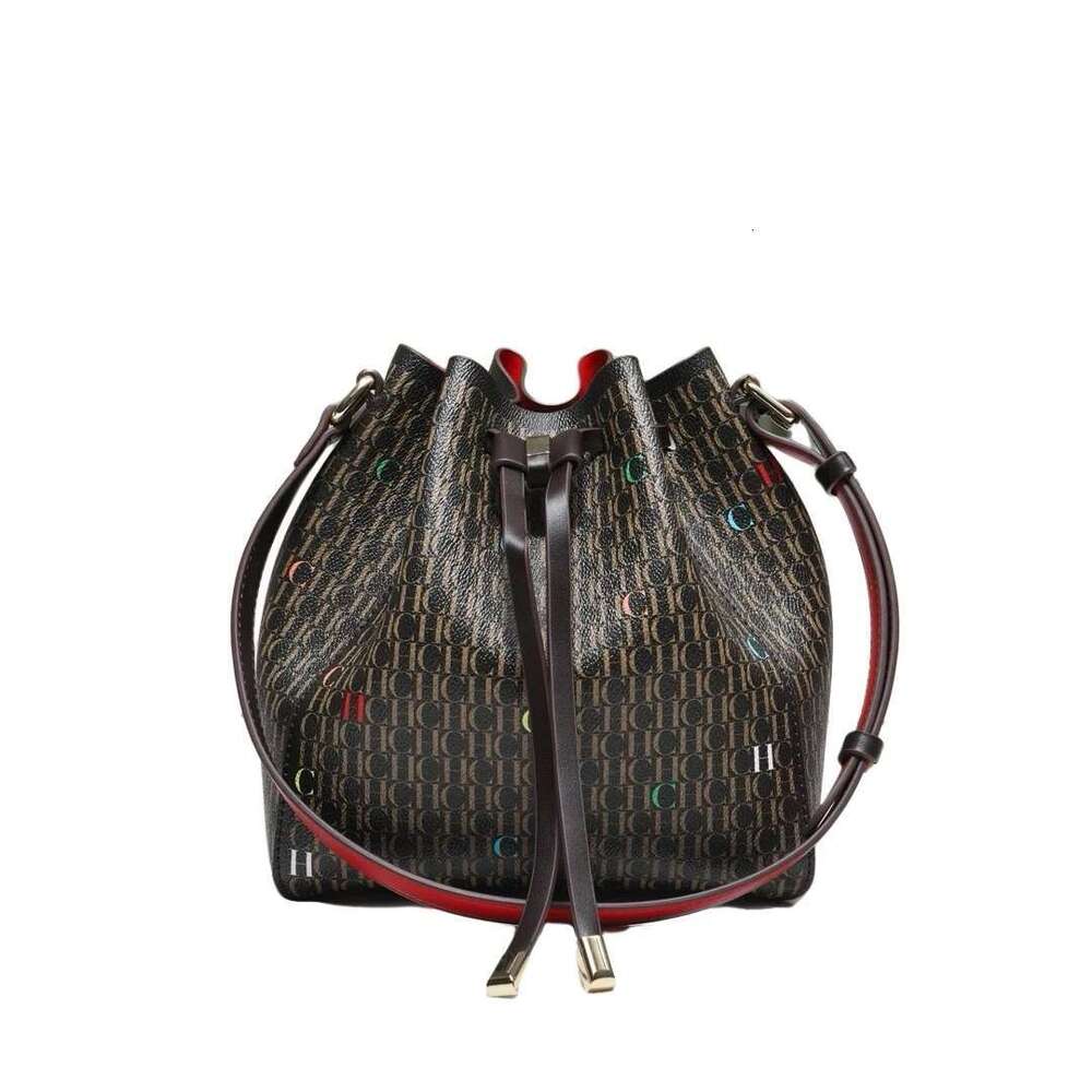 Colorful Letter Printing Fashion Simple Women's Shoulder Drawstring Tie Mouth Opening Design Bucket Bag