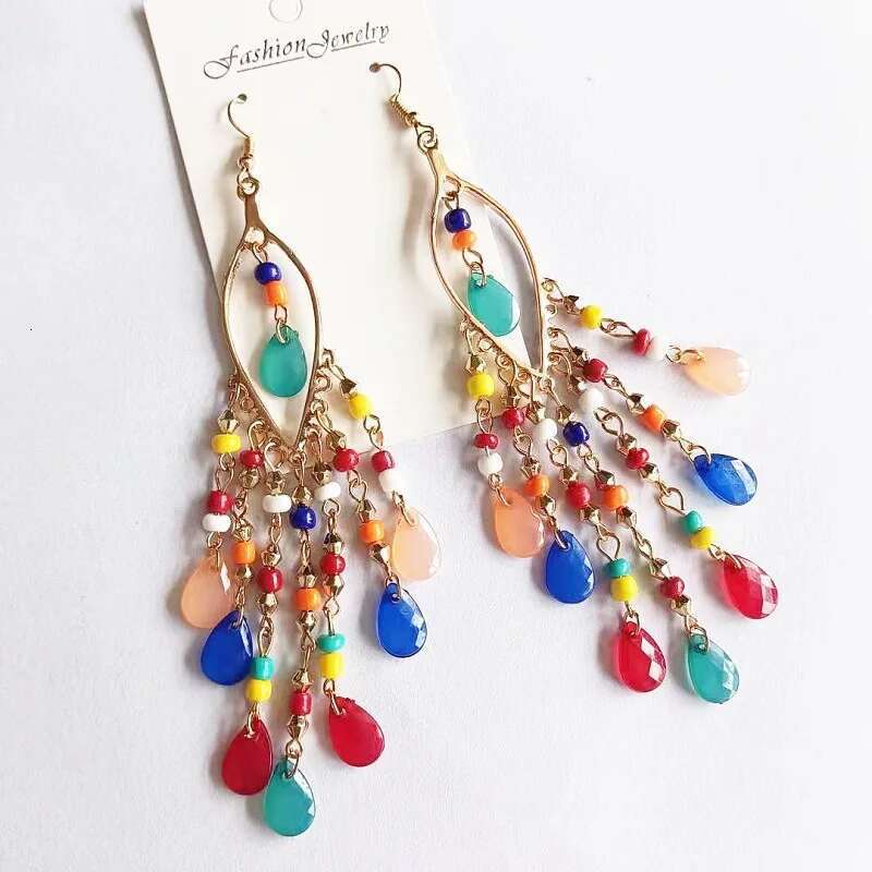 Boho Ethnic Seed Beads Long Earrings For Women Colorful Crystal Tassel Dangle Drop Earring Girls Fashion Party Jewelry
