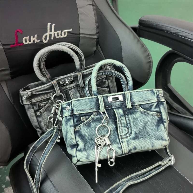 2025 New Washing Retro Denim Fashion Casual Versatile Large Capacity Portable Slant Shoulder Women's Bag