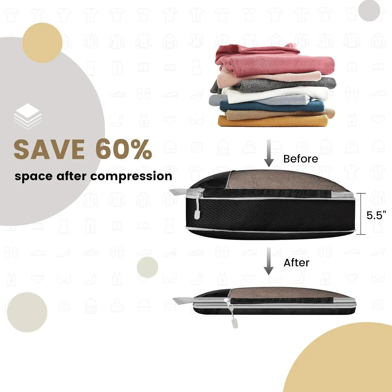 6-piece travel compressed packaging cube storage manager set with shoe bag mesh visual luggage portable lightweight suitcase 250430