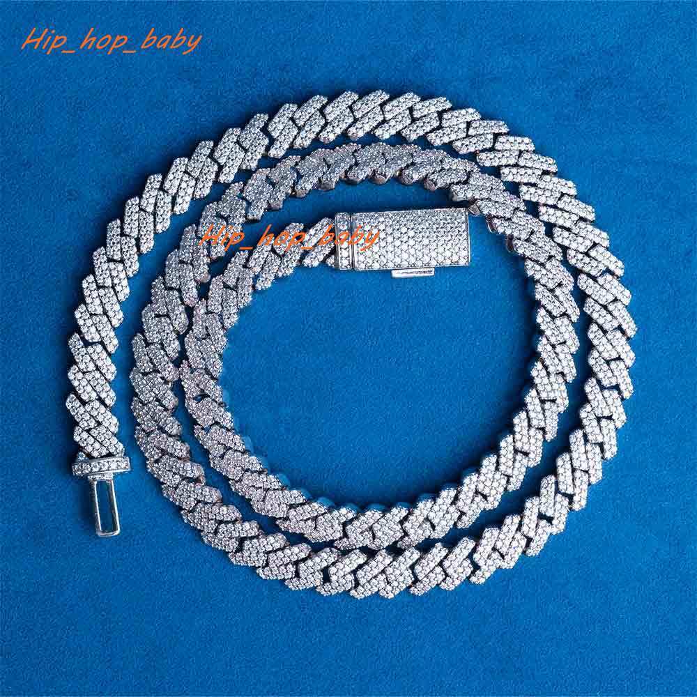 8mm Big Stone Hiphop Vvs Iced Out Moissanite Cuban Necklace 925 Silver Luxury Moissanite Cuban Chain