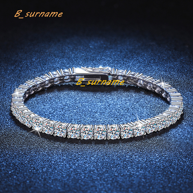Fine Jewelry S925 Sterling Silver Moissanite Bracelet Diamond Moissanite Tennis Chain Bracelets
