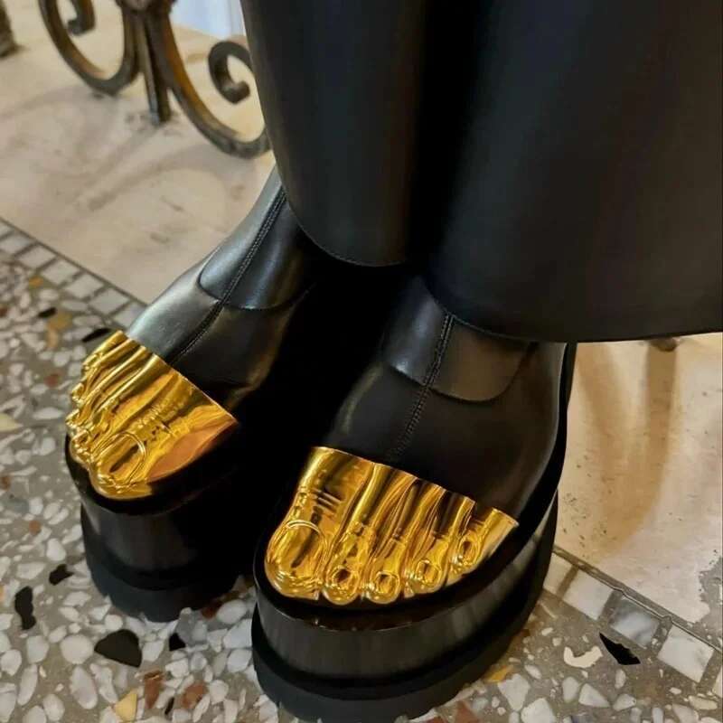 New Gold Five Finger Ankle Thick Sole Catwalk Over The Knee Novel Design Shoes Long Elastic Tight Boots Women