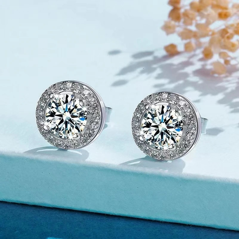 925 Sterling Silver 0.5/1/2 Carat Round Earrings Engagement Wedding Daily Work Party Travel Gift For Women 250420