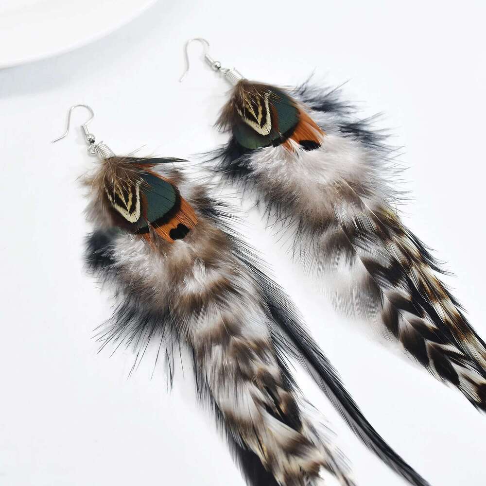 Bohemian Brown Blue Feather Tassel For Women New Indian Ethnic Long Drop Earrings Fashion Retro Christmas Jewelry