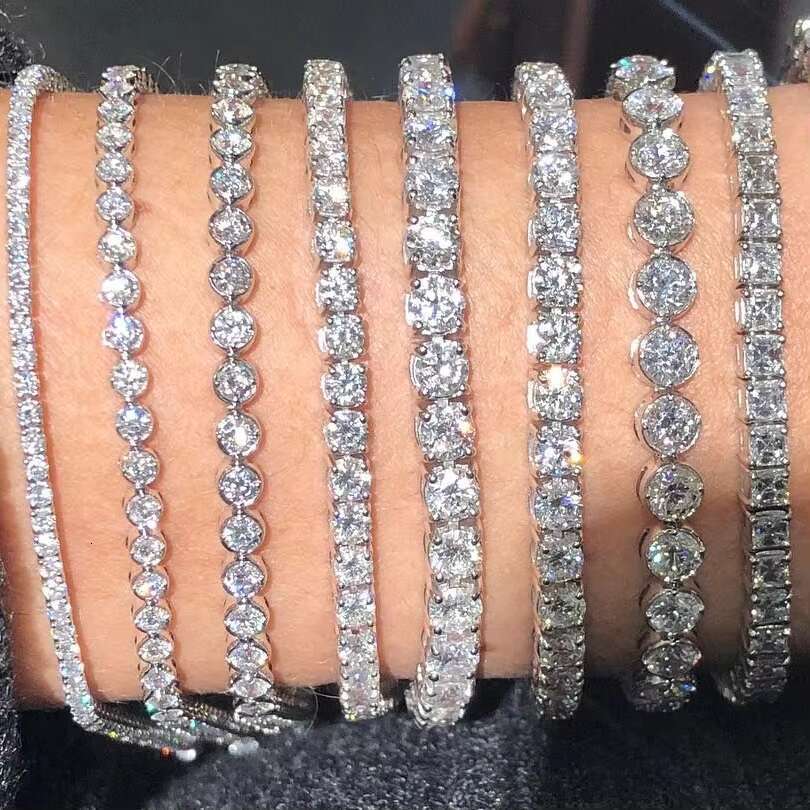 Moissanite Silver Jewelry Tennis Bracelet 4mm Round Cut Moissanite 18K Plated White Gold Women Diamond Tennis Bracelet