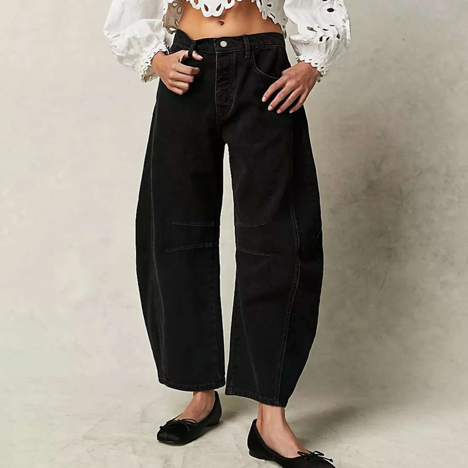 Women Baggy Mid Waist Wide Loose Boyfriend Denim Pants Straight Leg Cropped Barrel Y2k Streetwear 90s Jeans