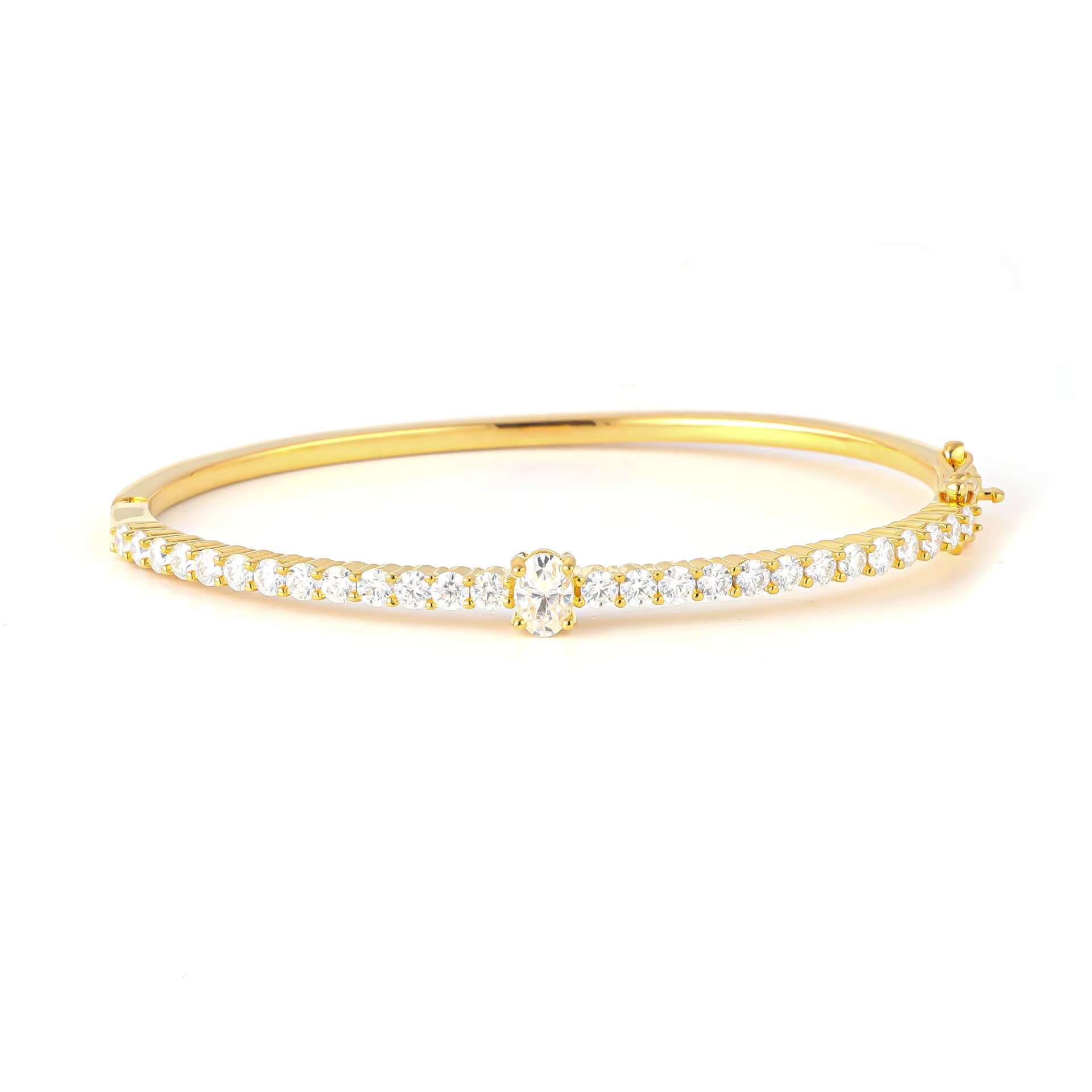 DEYIN Oval Shape Moissanite Bnagles Gold Plated Women Wholesale 925 Sterling Silver Woman Bangle Bracelet Jewelry