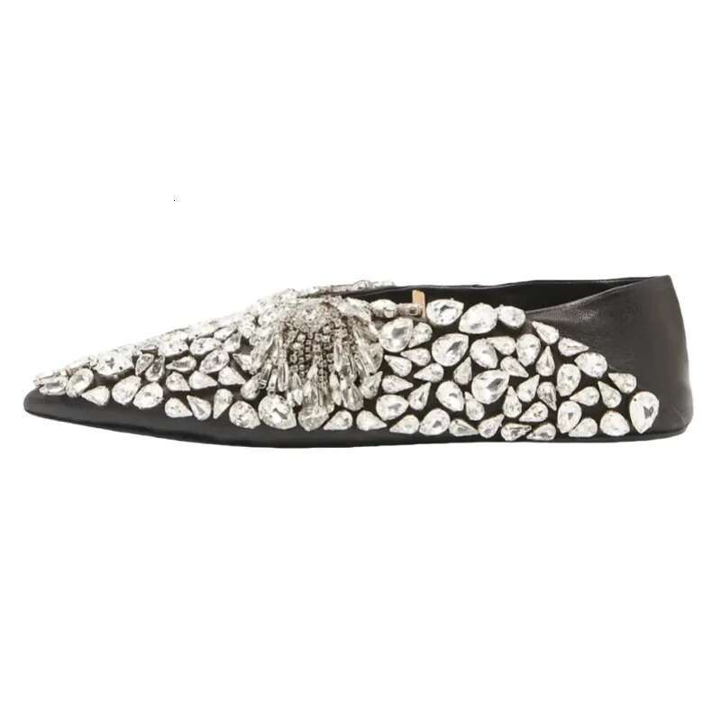 Luxurious Rhinestone Pointed Toe Shallow Slip on Loafers Lightweight and Comfortable Flats Women Casual Shoes