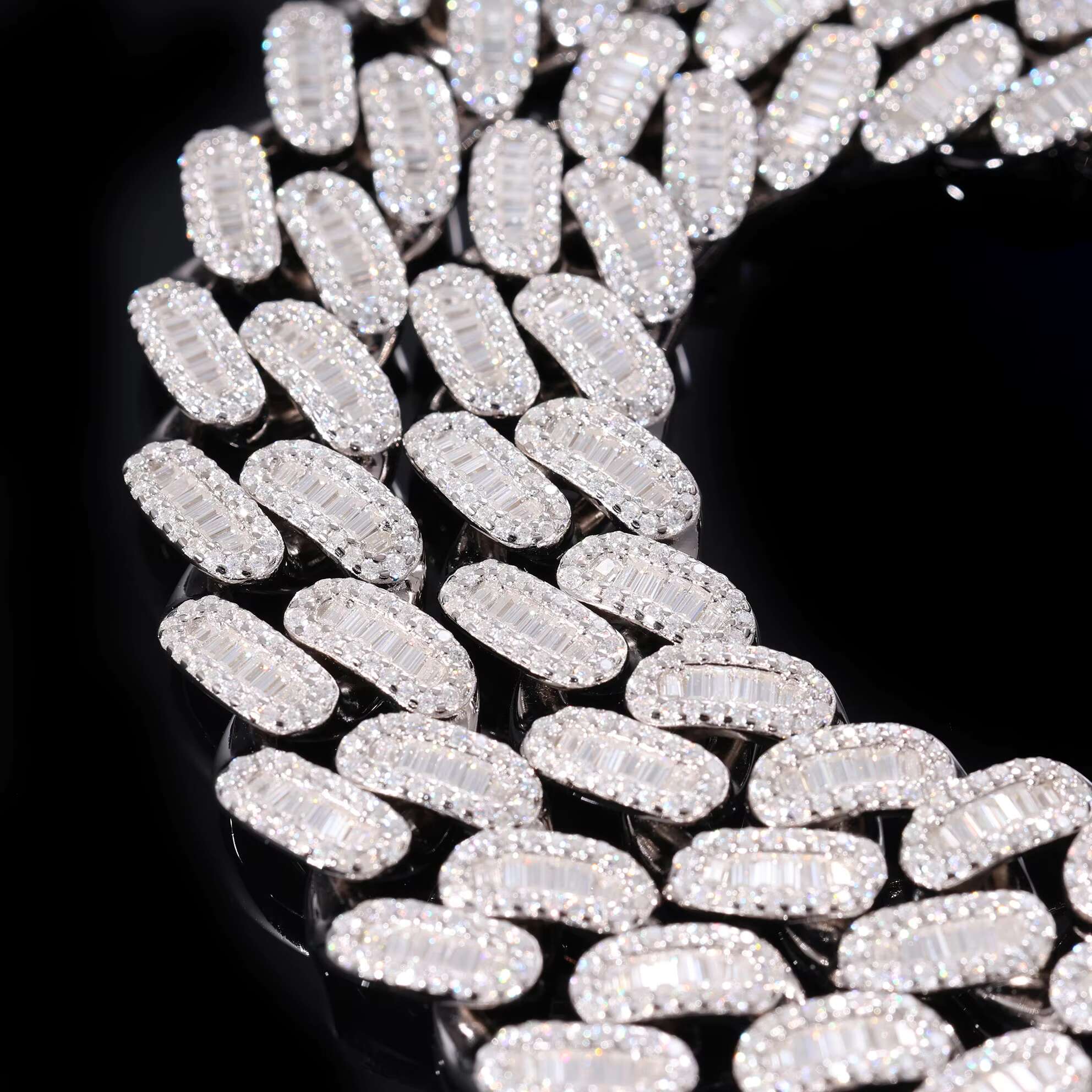 New High Quality T Baguette VVS D Moissanite Cuban Link Chain Iced Out Bling 925 Sterling Silver Necklace Jewelry for Men