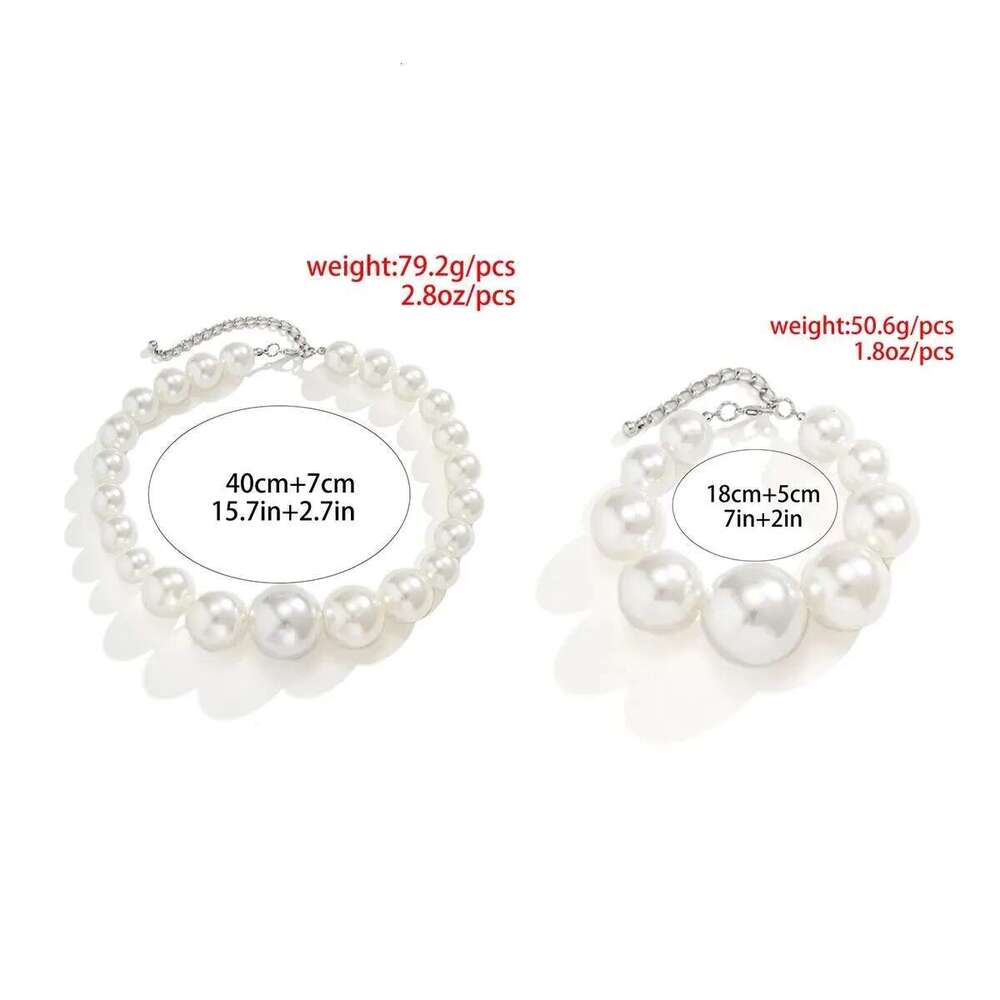 2Pcs Exaggerated Big Imitation Pearl Choker Necklace Bracelets For Women Wed Goth Bead Maxi Chain Grunge Jewelry Set Steampunk