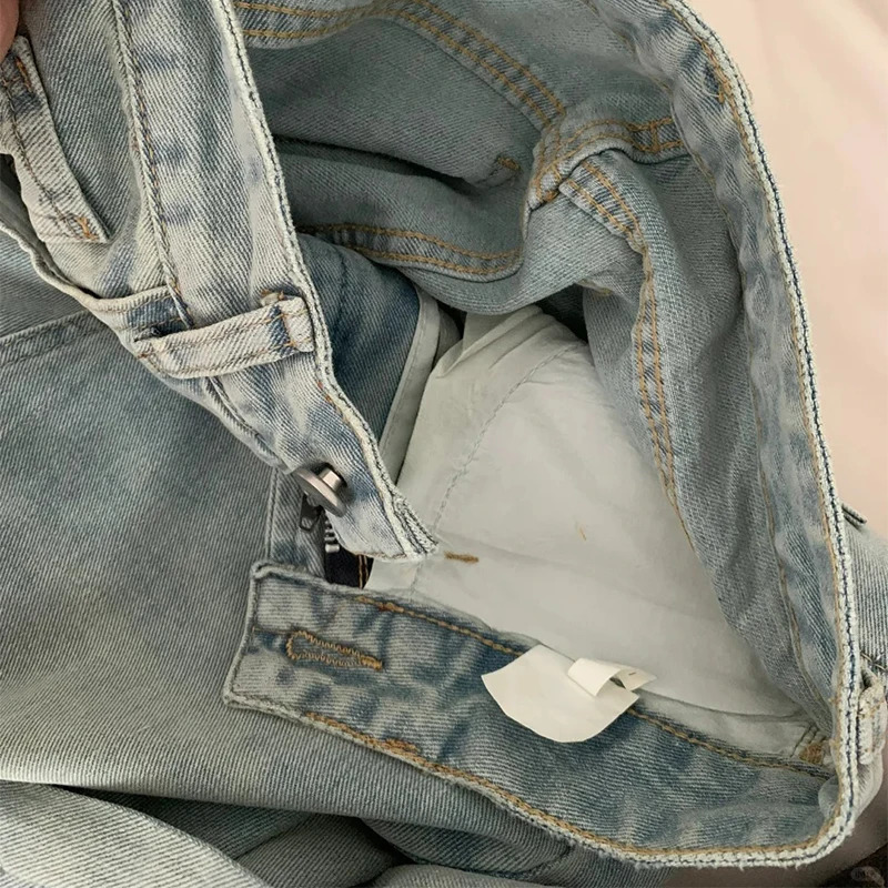 Womens rhinestone wide leg jeans Korean fashion light blue straight denim pants simple daily outfit with loose 250428