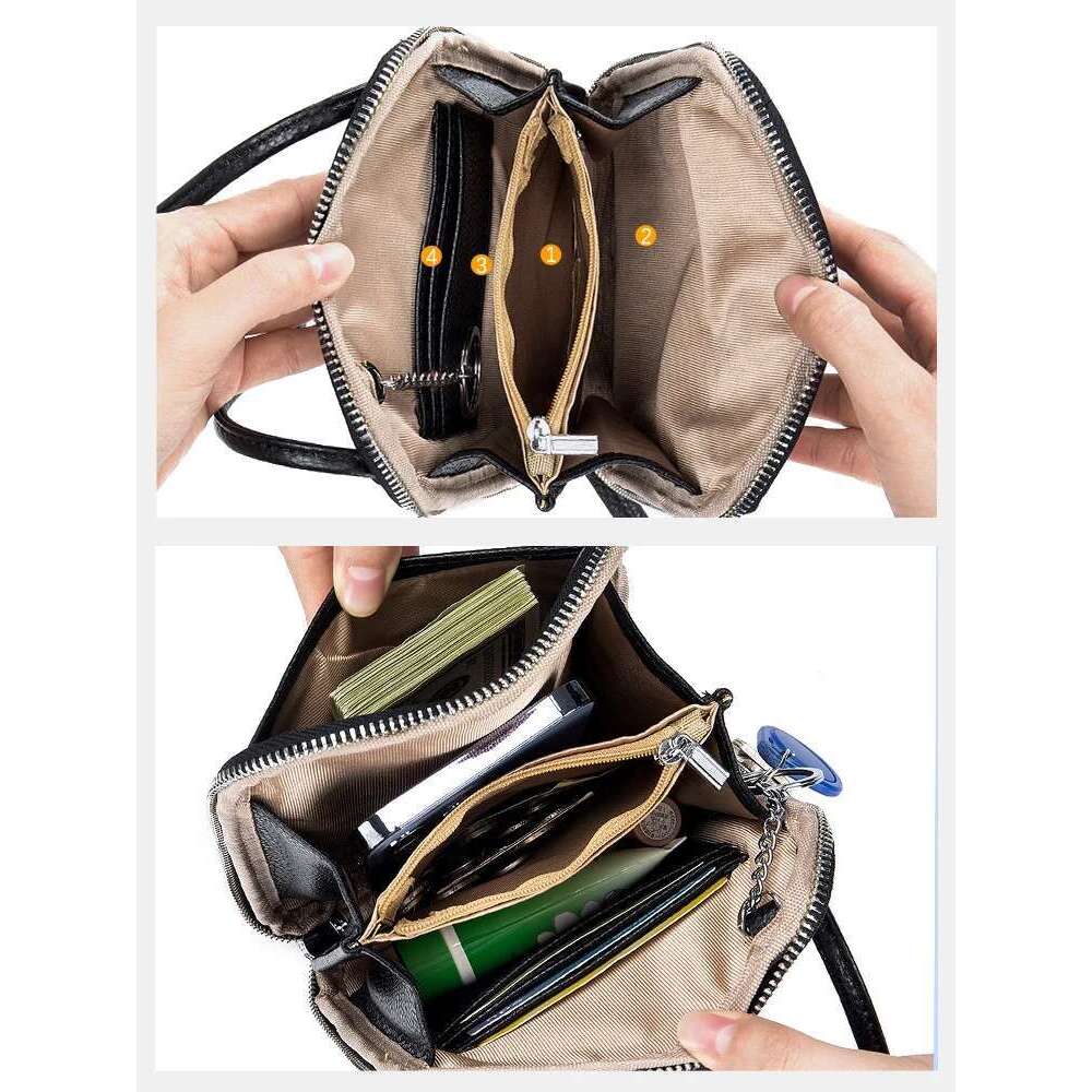 Zency Soft Genuine Leather Female Handbag Small Phone Pouch Bag Multi-functional Cross body Shoulder Card Holder With Key Ring