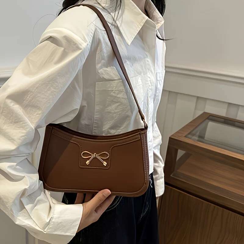 Solid Color Bowknot Shoulder Elegant Small Square Suitable For Women Handbags, Zipper Closure,Fashion Underarm Bag,