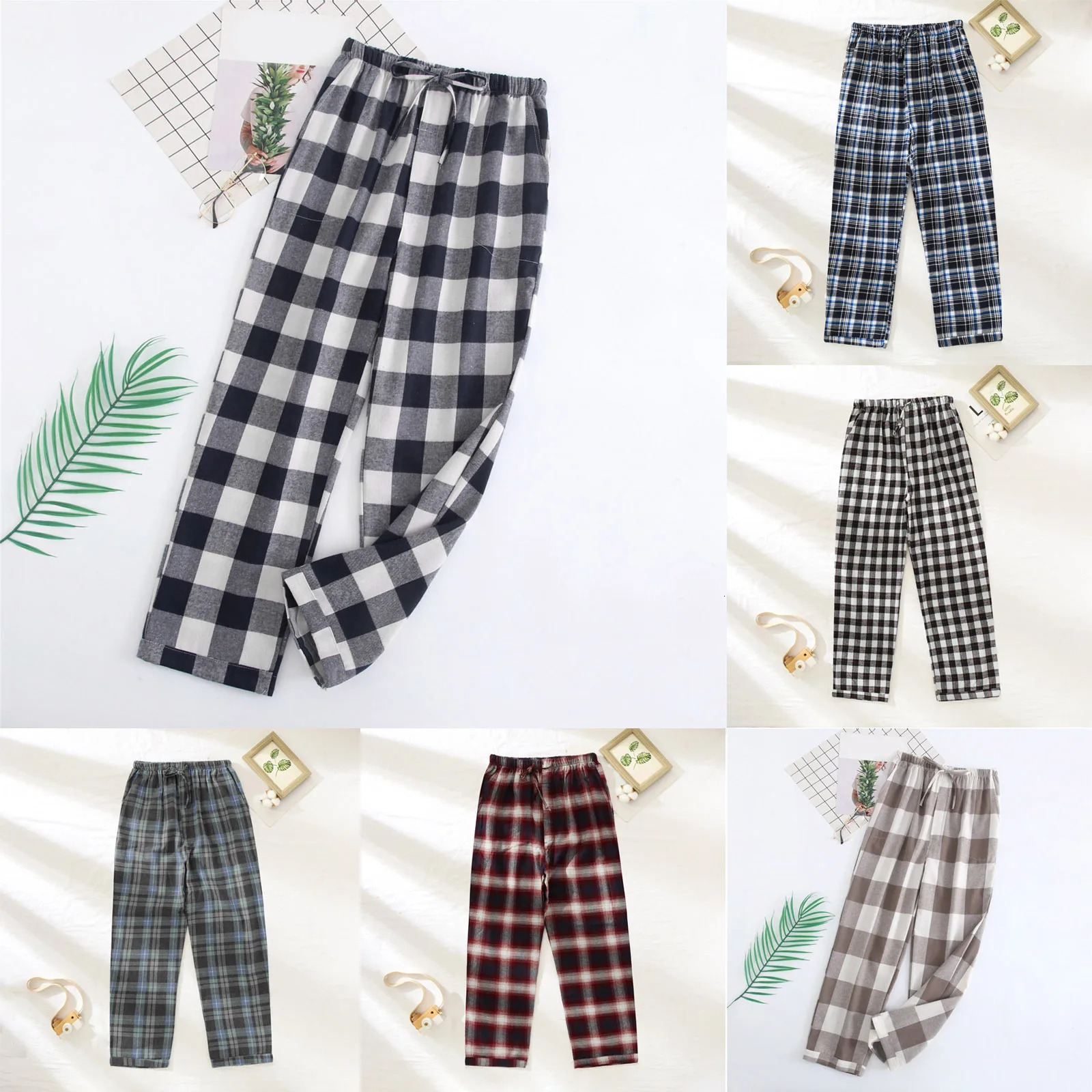 Mens pajamas casual plain weave pajamas cotton pants loose high waisted straight length Trouser casual wear 250427