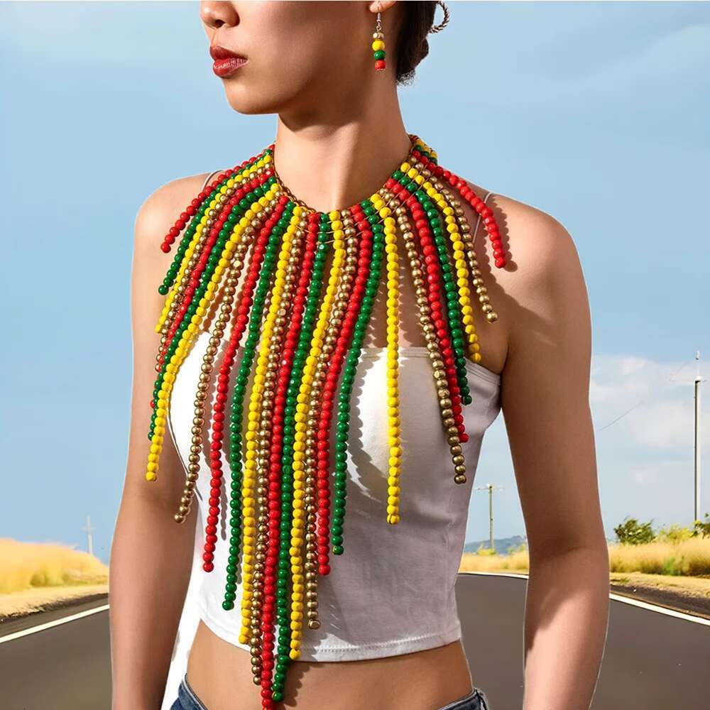 New Fashion Statement Jewelry Set Boho Colorful Rice Beads Hand Woven Bib Necklace For Women Summer Party Accessories