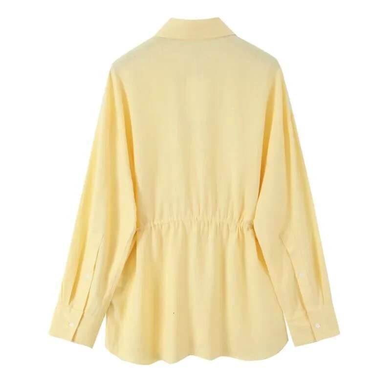 Women Oversize Shirt With Belt Spring Casual Linen Blend Long Sleeve Simple Female Women's Button Shirts & Blouse