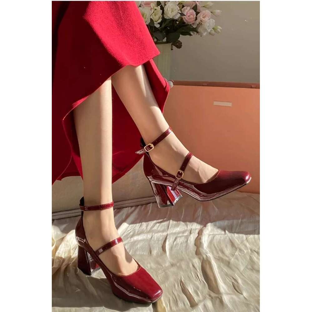 Fashion Classic Square Toe Pumps Buckle Strap Ladies Retro Casual Shoes Comfortable Versatile Women Shoe