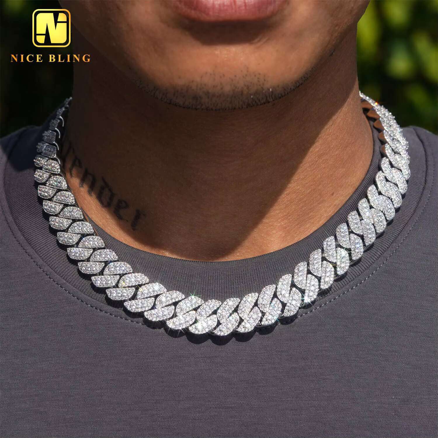 Wholesale Luxury Hip Hop Jewelry Necklace Iced Out Lab Diamond Moissanite Silver Cuban Link Chain