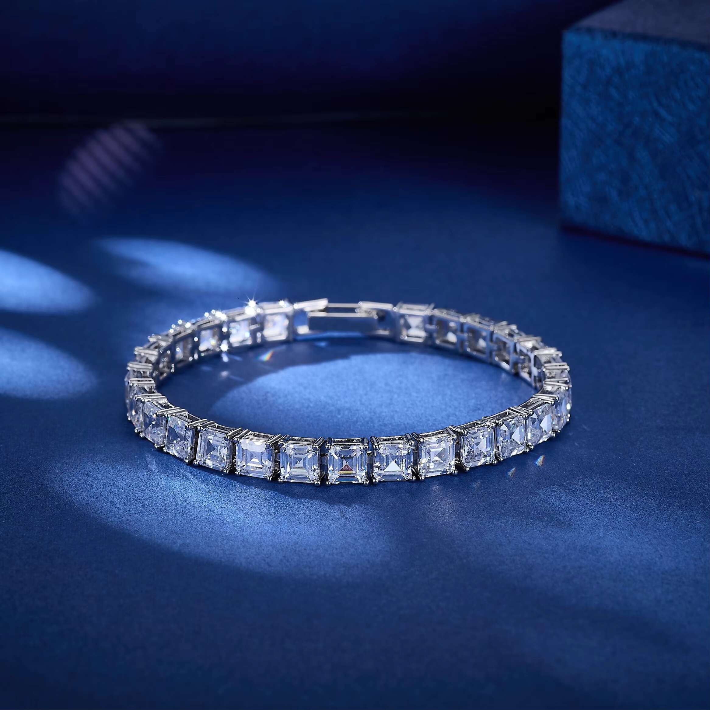 Unisex Trendy Tennis Chain Bracelet With CZ Rhodium Copper Gold Diamond Cubic Zirconia Classic Square Design for Parties Gifts