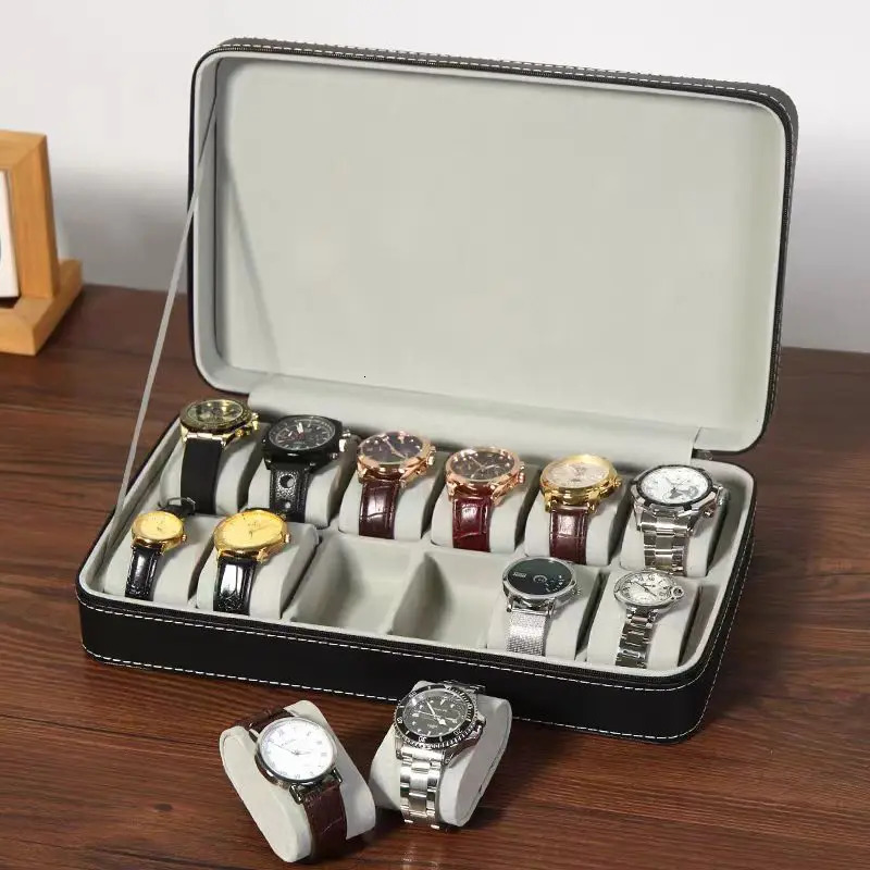 4/6/8/10/12 slot portable leather watch box perfect organizer for your watch jewelry storage box zipper easy to carry mens watch Roxes 250430
