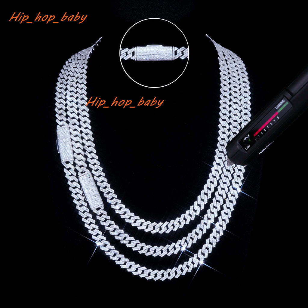 Iced Out Cuban Link Chain Hiphop 8mm 10mm Two Row 925 Sterling Silver Moissanite Cuban Link Chain