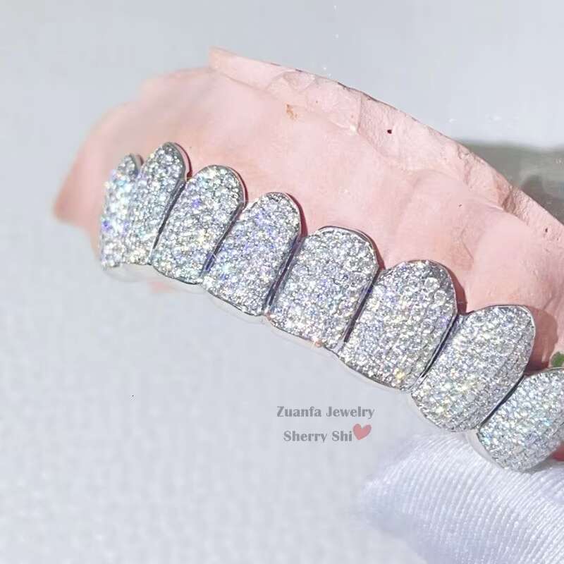 Wuzou Zuanfa Jewelry Top 8 Bottom 8 Fully Iced Out VVS Moissanite Diamond Permanent Cut Custom Grillz