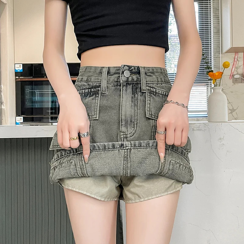 KSTUN 2025 Summer Womens Denim Skiing Grey High Waist Cargo Jeans Retro Multi Pocket n Sexy Girl Sprint 250425