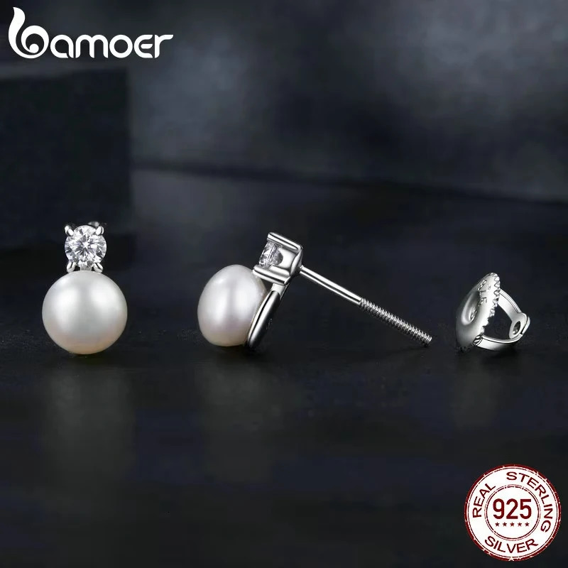 925 Sterling Silver Freshwater Pearl Stud Earrings VVS1 Lab Created Diamond Wedding Earrings for Women Gift 250420