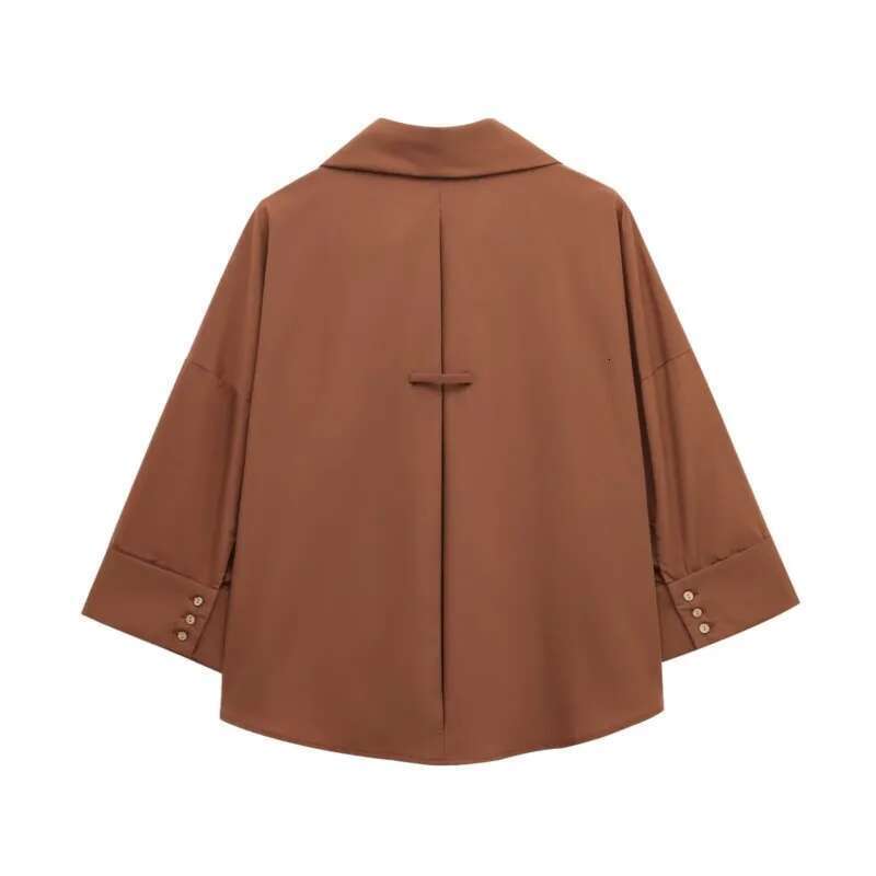 Women Wide Sleeved Shirt Spring Casual Poplin Button V Neck Women's Simple Lady Asymmetric Hem Shirts & Blouses