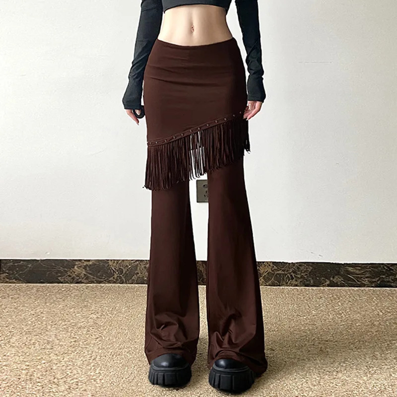 Womens hiphop low waisted bell bottoms with bolted edges 2piece fantasy dance Trouser fashionable boot niche 250428
