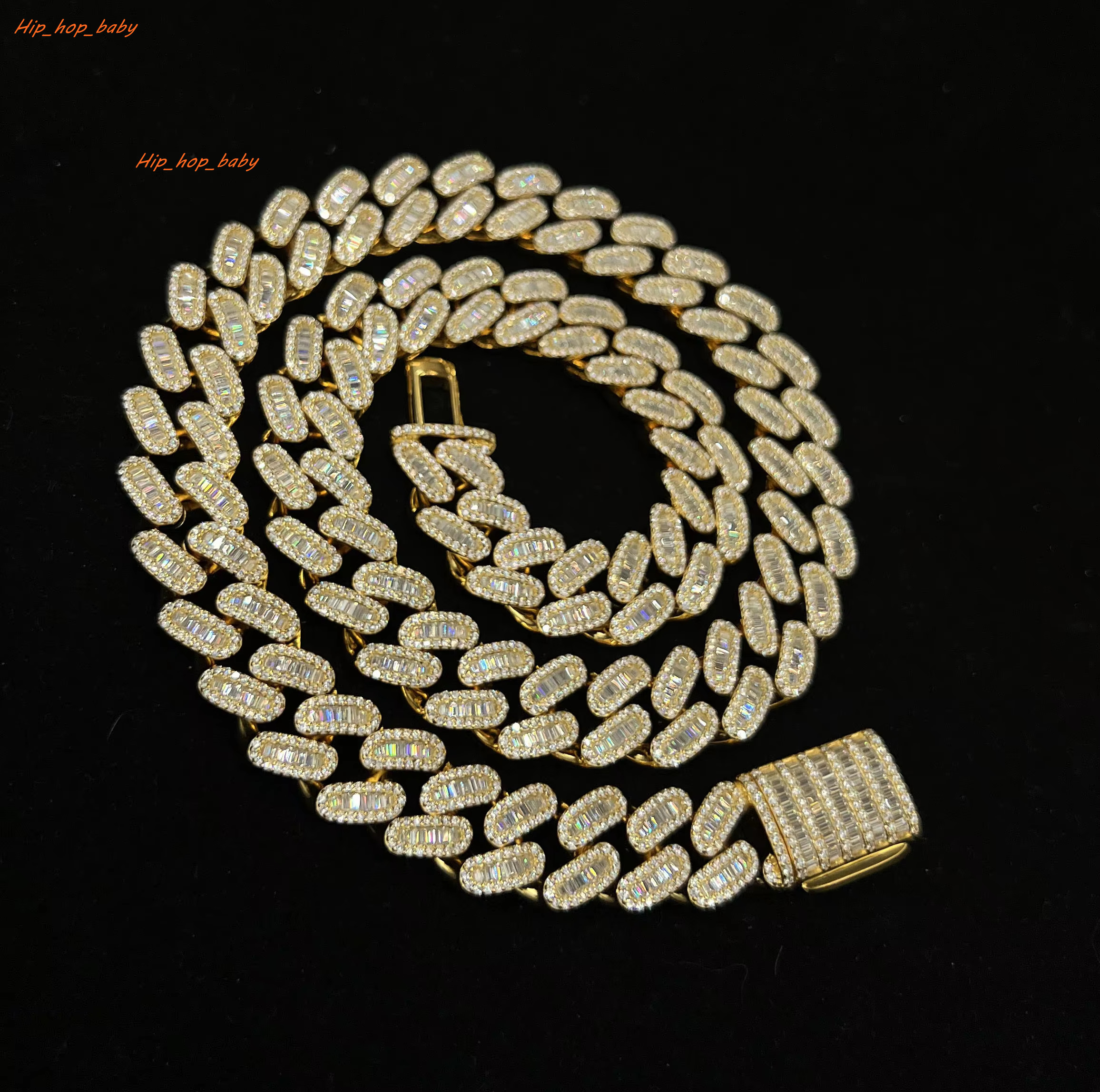 Rappers Cuban Chain Hiphop 12mm 14mm 925 Sterling Silver Baguette Iced Out Miami Moissanite Cuban Link Chain
