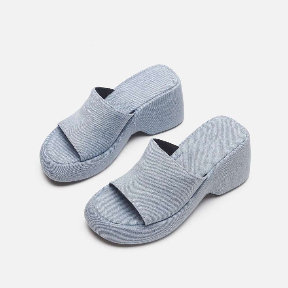 New Fashionable Sier High Heels Versatile Platform One Step Slippers Women Casual Comfort Sandals Party Shoes Wome