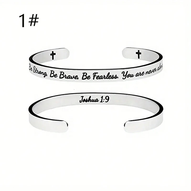 Jesus Script Christian Bible Verse Bracelet Stainless Steel Open Cuff Cross Bracelet and Bracelet 250425