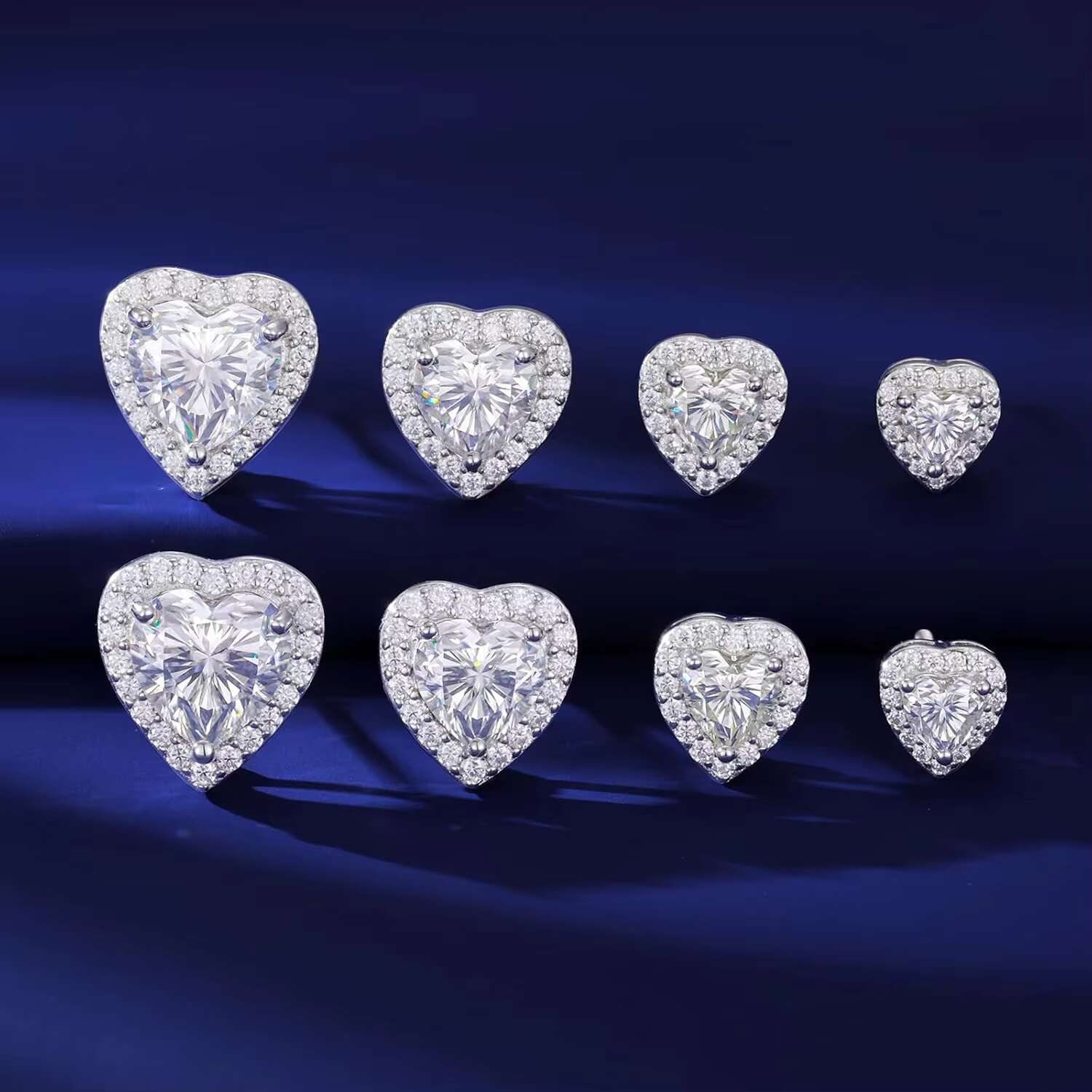 Bling Valentines Jewelry Gift Femme 925 Sterling SIlver Heart Cut VVS Moissanite Diamond Cluster Halo Stud Earrings for Women