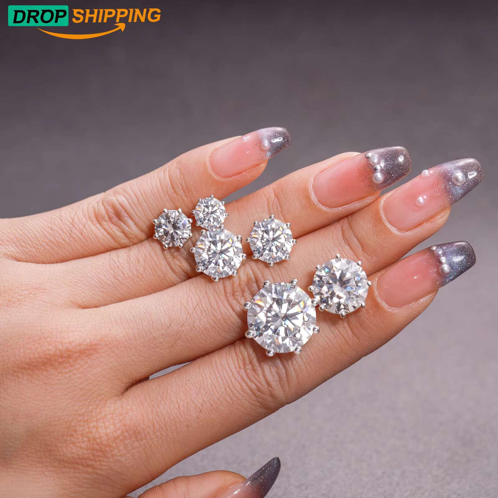 Dropshipping 1ct-24ct 8 Prong Moissanite Stud Earrings 925 Sterling Silver VVS Diamond Ear Stud 2023 Fashion Men Women Luxury