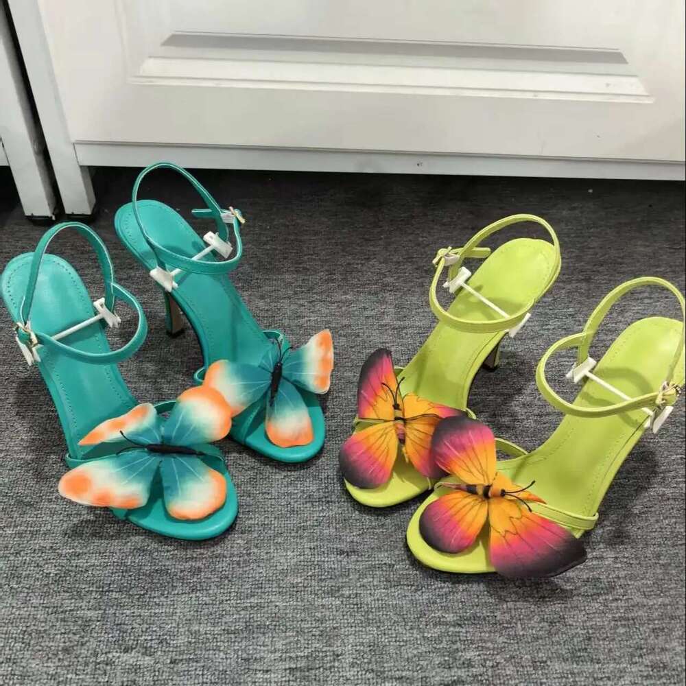 Fashion Brand Butterful Flower Decoration Woman Thin Buckle Unckle Strap Female Sandal Shoes High Heel