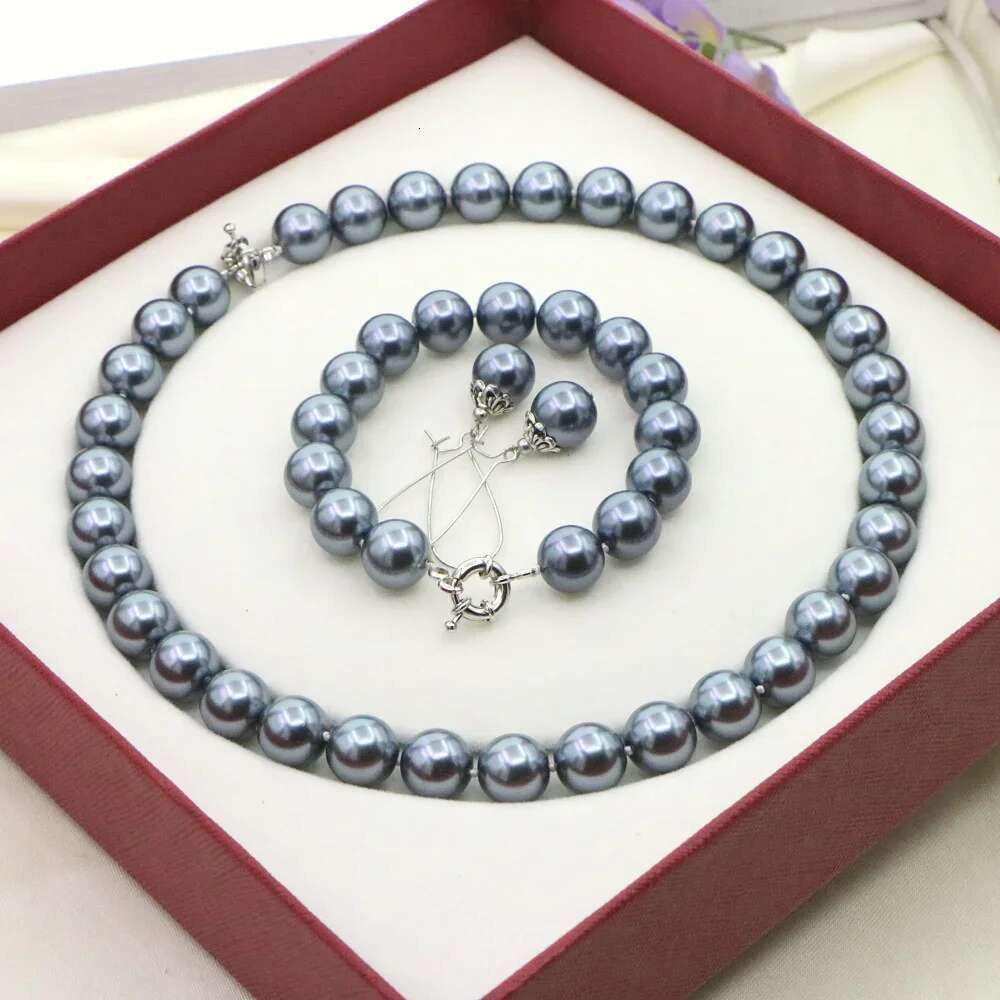 Jewelry For Women 12Mm Black Imitation Pearls Necklace Bracelet Earring Set Girl Christmas Wedding Gift Design Manufacturing
