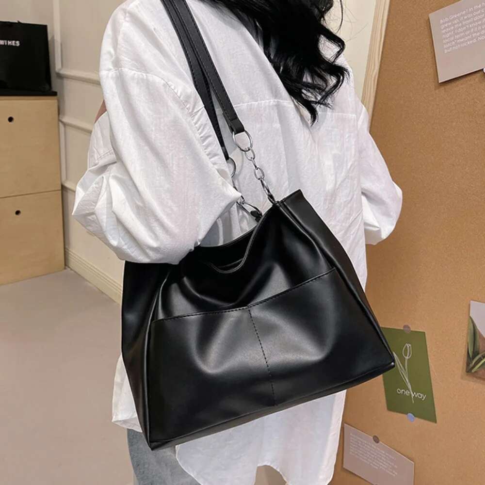 Large Capacity PU Handbag Shoulder Daily Commuting Travel Beach Shipping Totes Retro Underarm Bucket Bag Bag