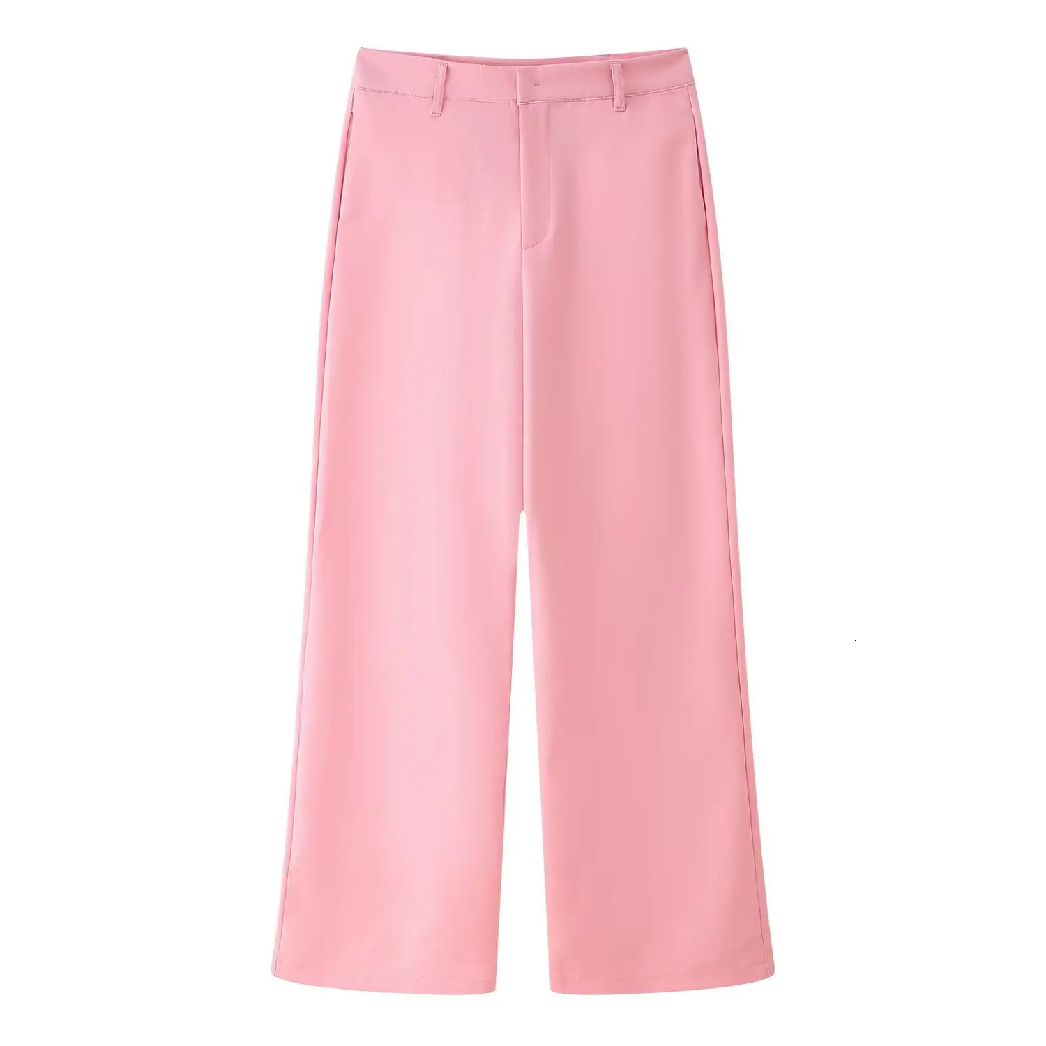 Spring twopiece pants set for office ladies elegant jacketwide leg solid pink lace straight shoulder fashionable womens jacket 250530