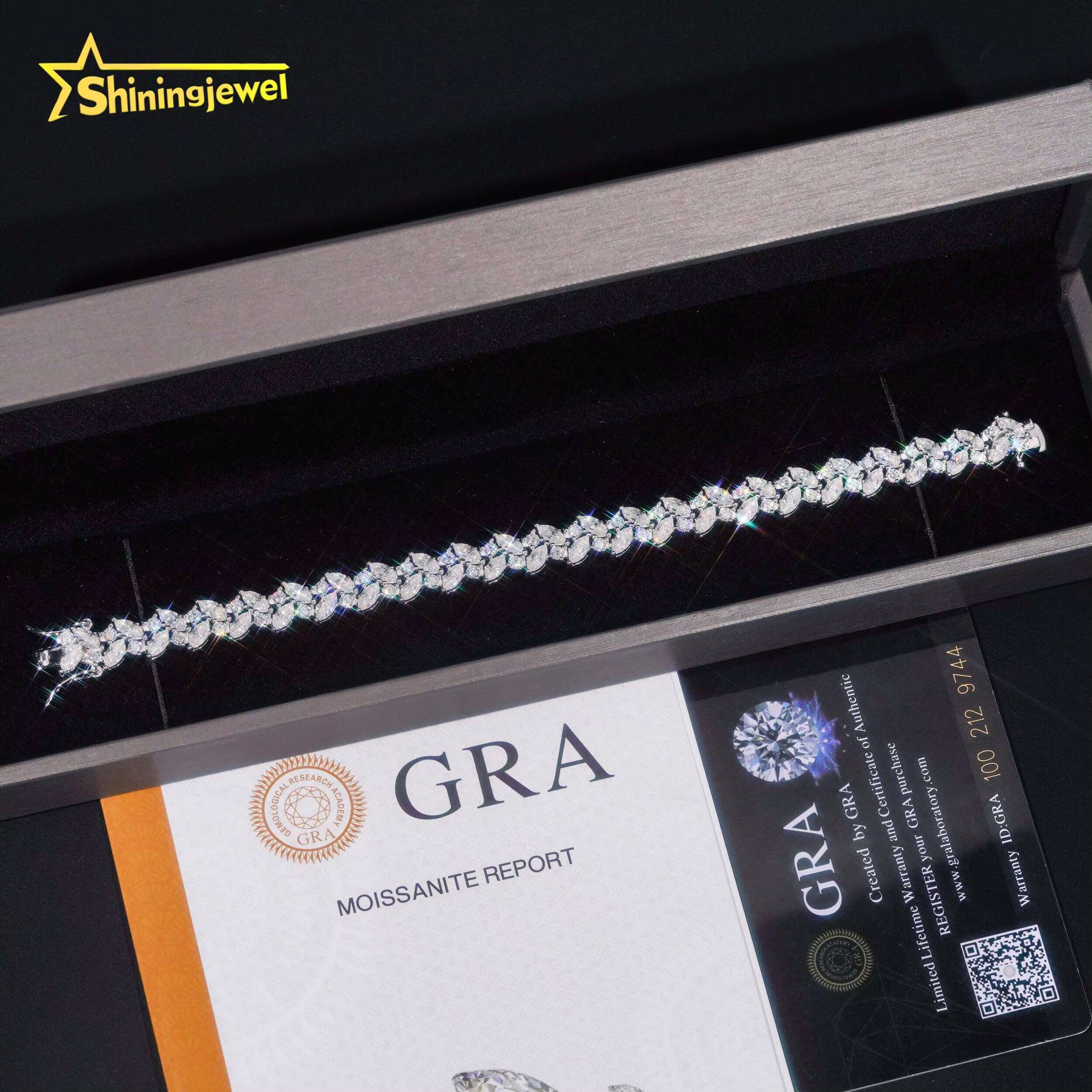 Iced Out 925 Silver Marquise Cut Moissanite Bracelet Pass Diamond Tester Women Fine Jewelry VVS Moissanite Tennis Bracelet