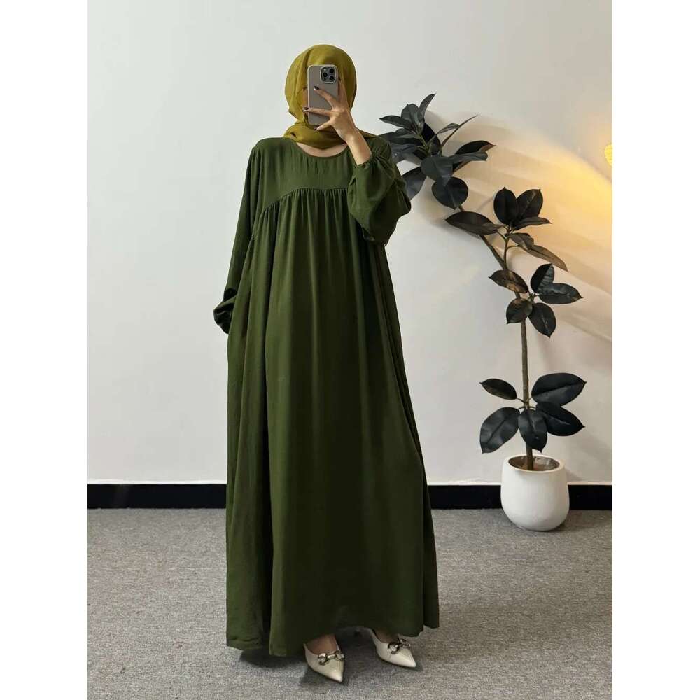 Loose Maxi Prayer Muslim Modest Dresses Jilbabs Full Sleeve Casual Solid Pockets Robe Long Ramadan Dress Women Abayas