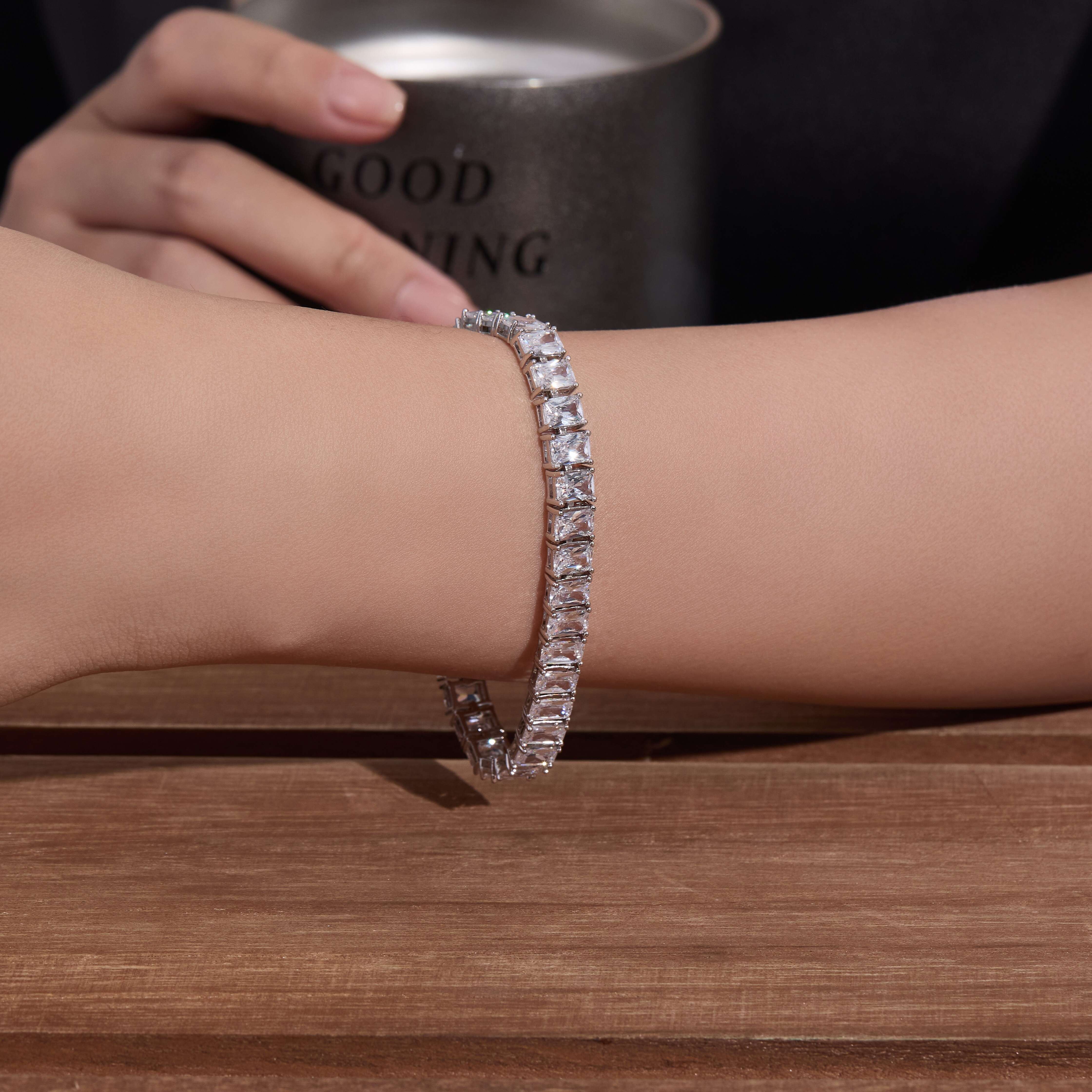 Classic Square Tennis Chain Bracelet Women Trendy Rhodium Plated CZ Zircon Diamond Hand Link Ladies Bracelet