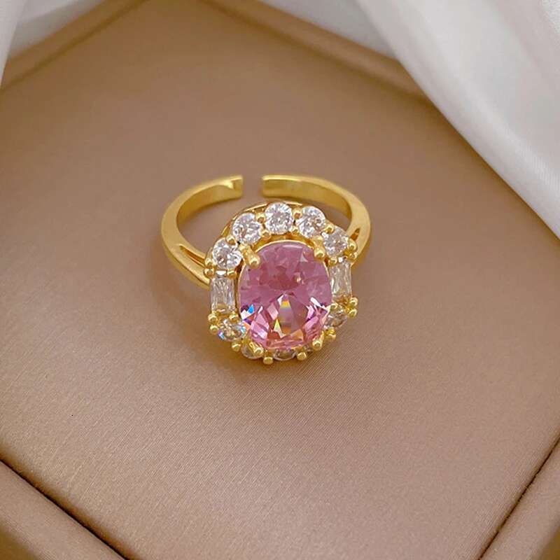 304 Stainless Steel Chain Micro-Inlaid Pink Zircon Necklace Earrings Light Oval Crystal Pendant Charm Jewelry Set