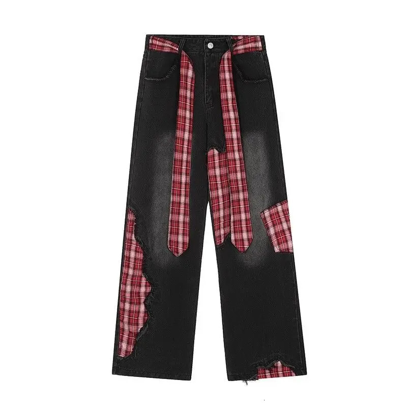 American retro pink plain patch bow jeans womens high waisted retro streetwear casual Y2K denim pants wide leg Trousers 250423
