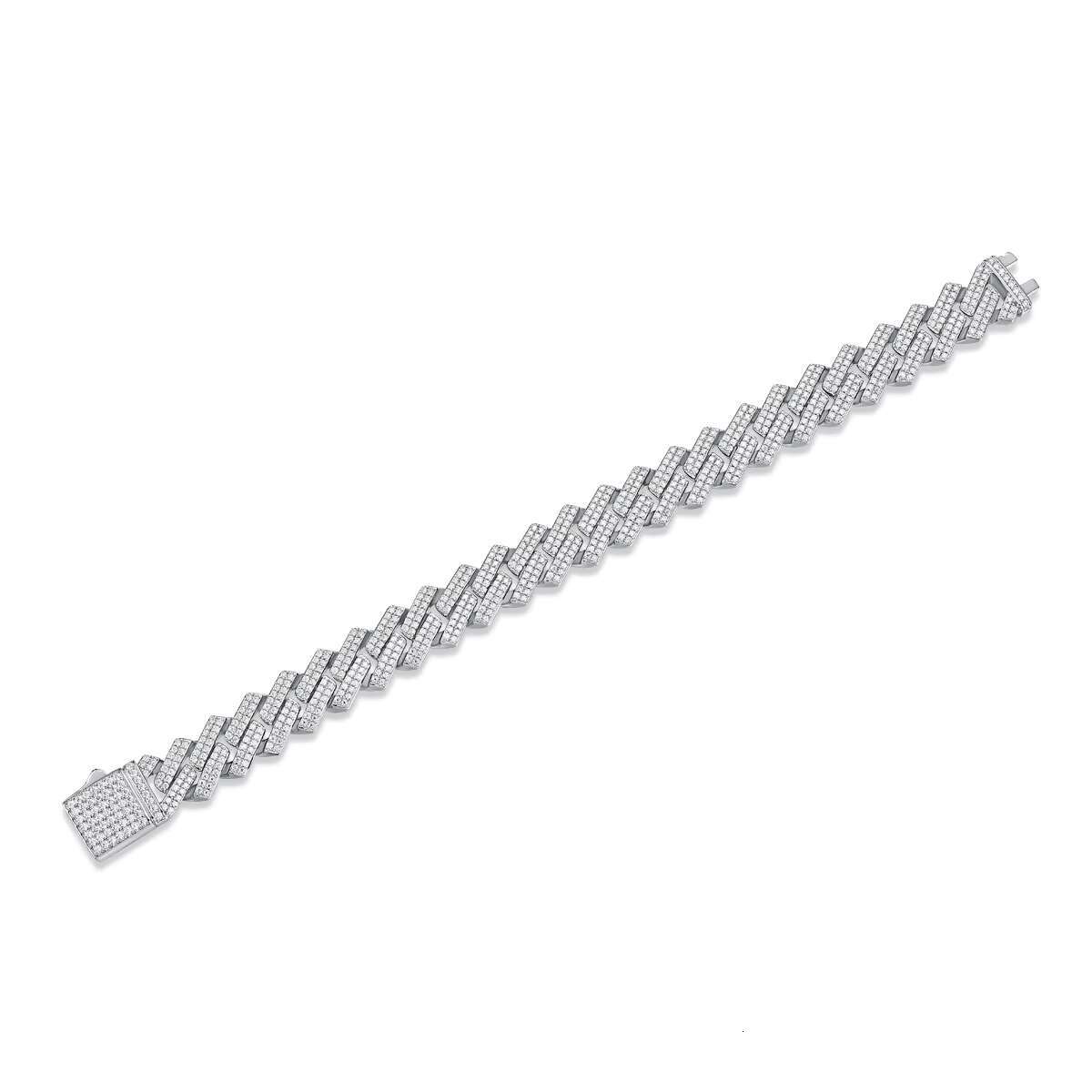 Wholesale Men Hip Hop 925 Sterling Silver GRA Certified VVS Width 14mm Plating White Gold Moissanite Jewelry Cuban Link Bracelet
