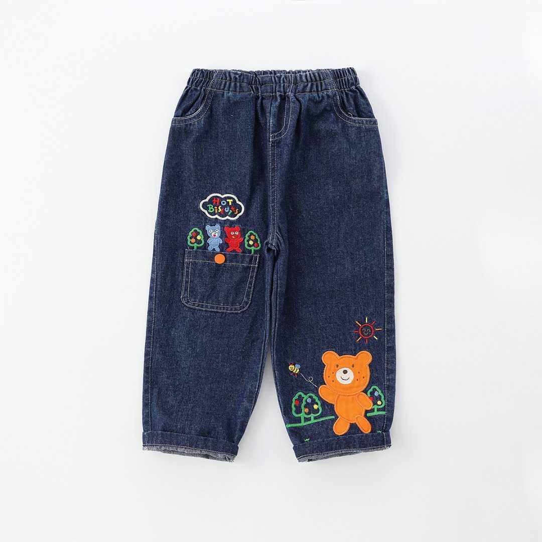 Miki Childrens Clothing Spring and Autumn Styles Pure Cotton Denim Childrens Boys and Boys Cartoon Style Trendy Fashion Boys and Girls Baby Pants Long