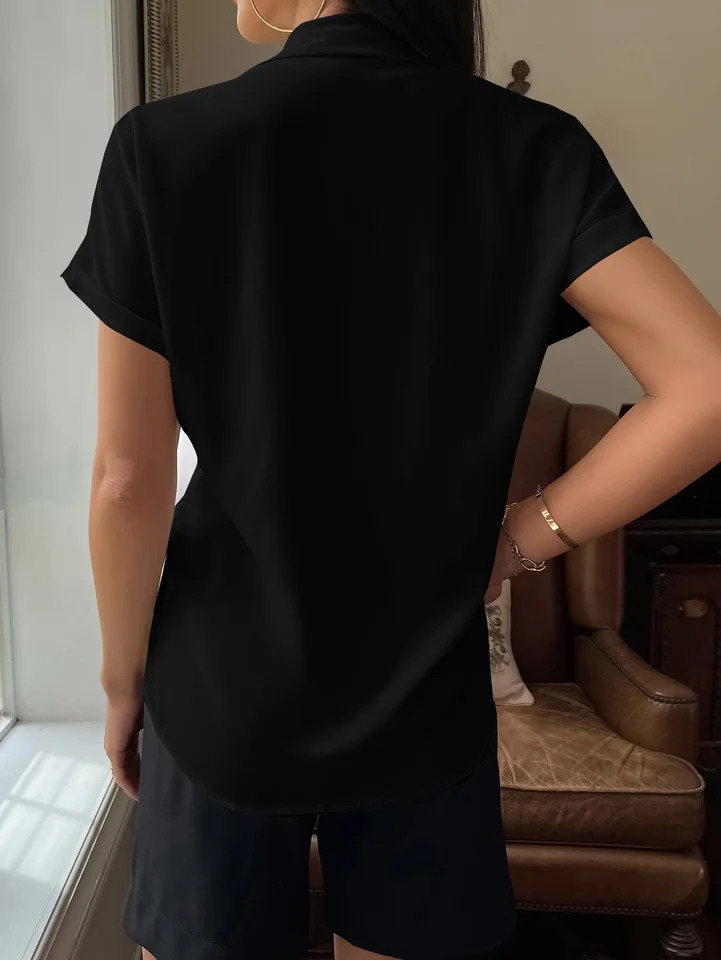 SpringSummer Casual Womens Black Short sleeved Shirt 250422