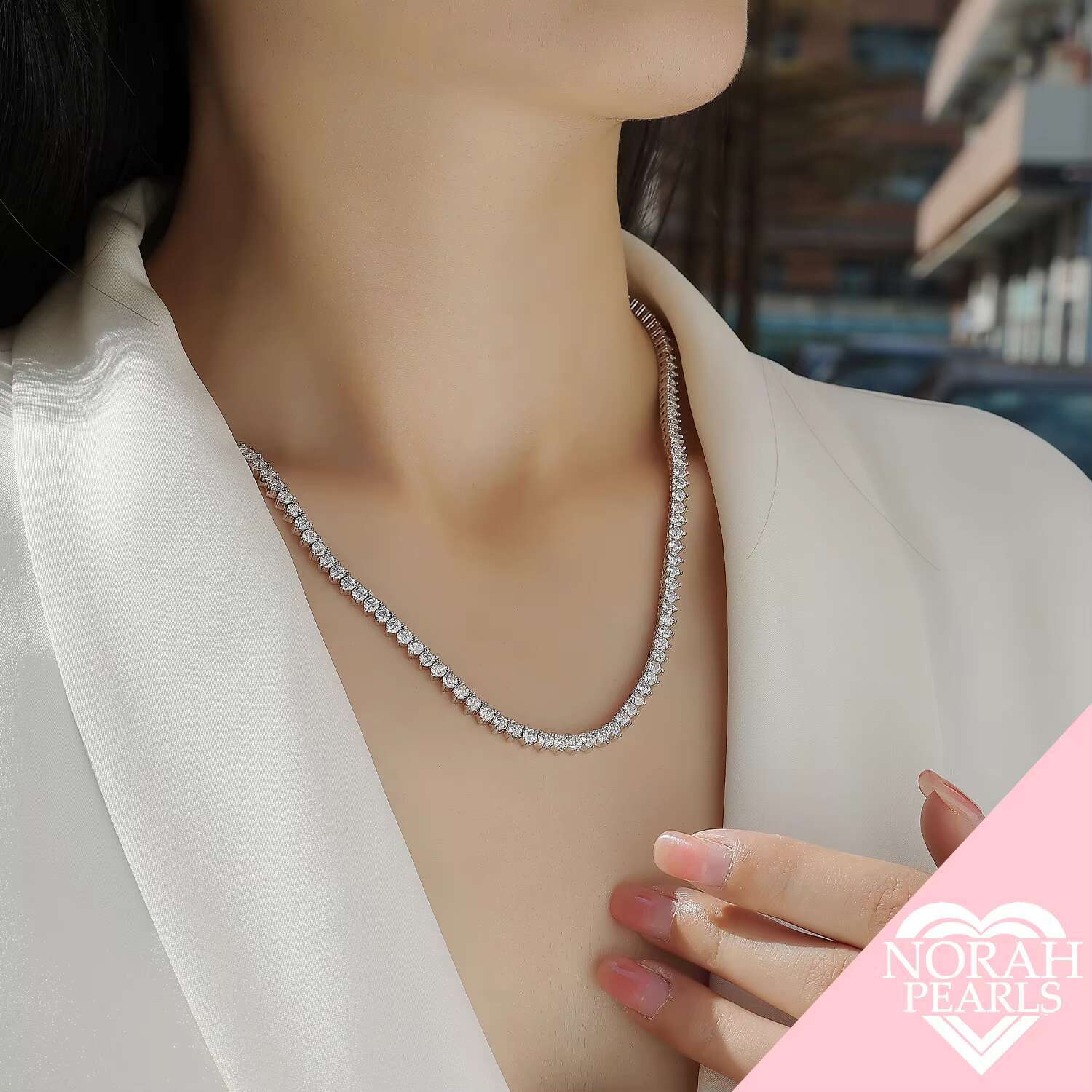 Moissanite Thick Tennis Necklace Chain in 45-55cm 925 Sterling Silver
